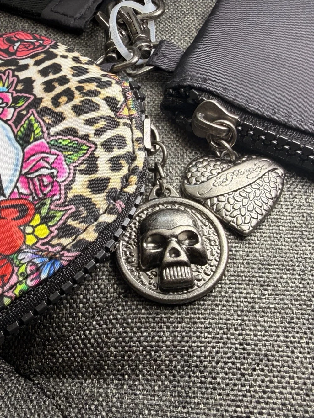 Ed Hardy Black and Pink Leopard Skull Wristlet Key & Card Holder